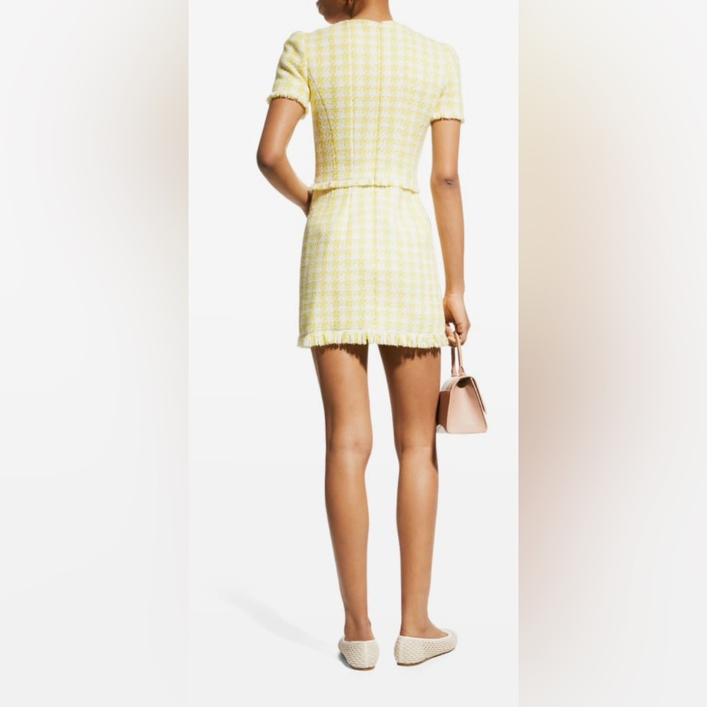 Oscar de la Renta Yellow Fringe Gigham Mini Dress - Picture 5 of 7